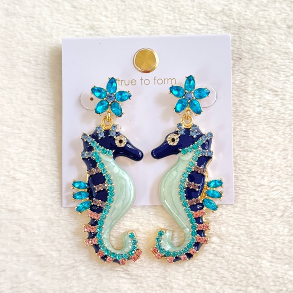 True To Form Jewelry - True to Form Blue, Pink, & Purple Rhinestone Seahorse Earrings